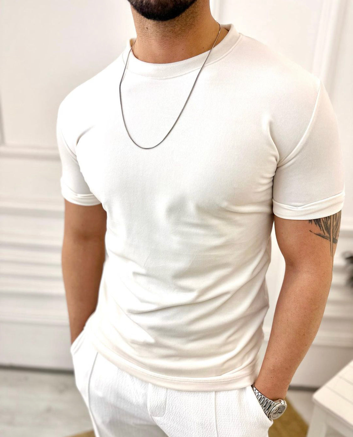 Slim Fit Samt T-Shirt